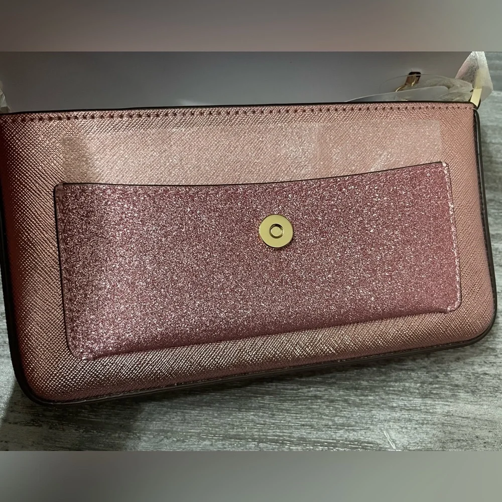 Kate Spade NWT Metallic Pink Glitter Duo Crossbody Bag Purse and Cardholder - Picture 8 of 14
